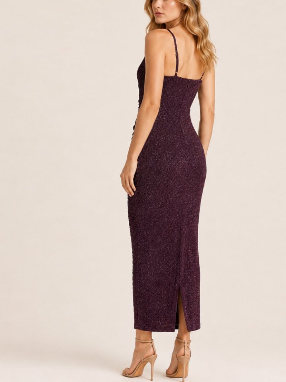 Elegant Plum Purple One-Shoulder Fringe Midi Dress